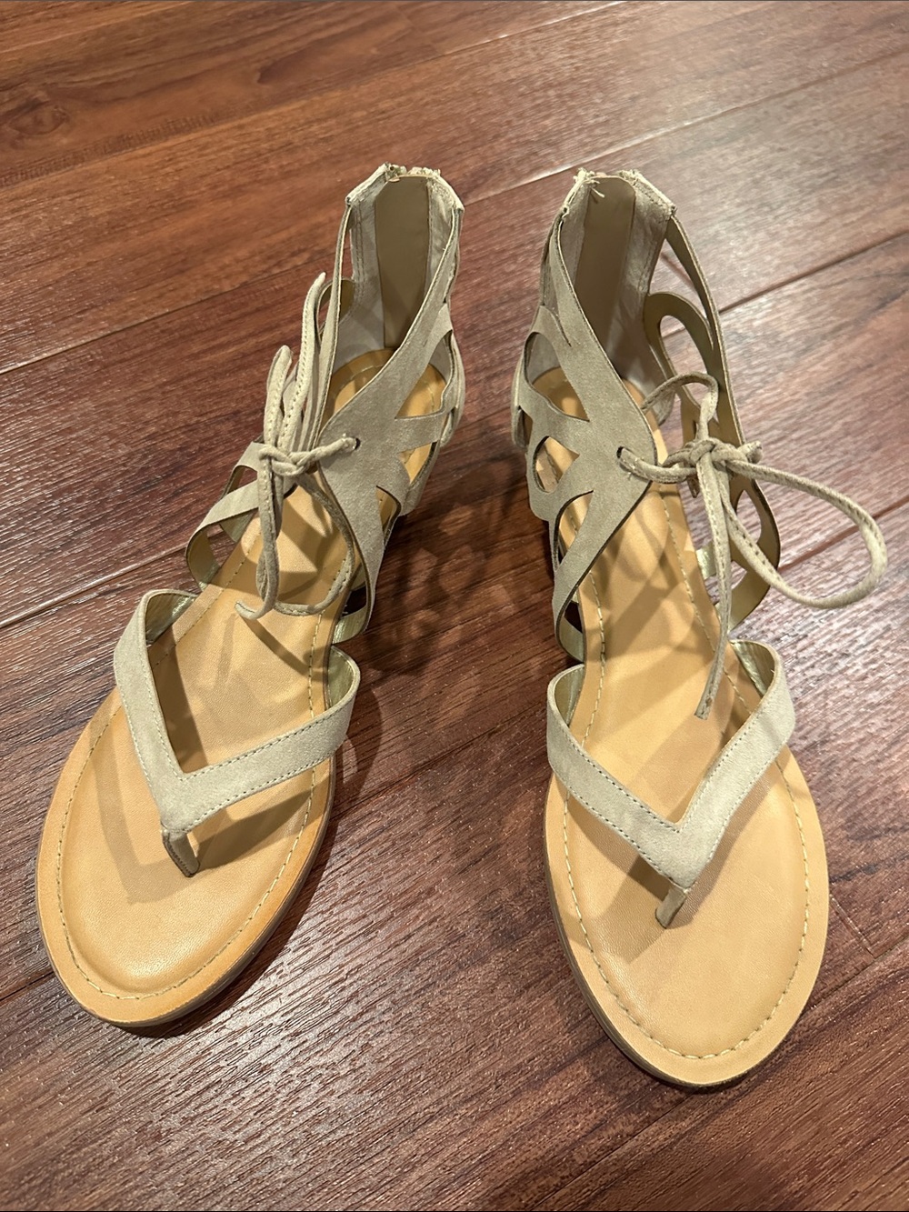 Carlos by Carlos Santana Beige Lace-Up Gladiator Sandals
